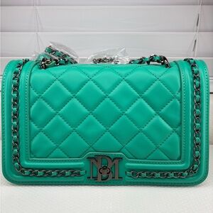 Badgley Mischka Green Quilted Crossbody with Gunmetal Hardware